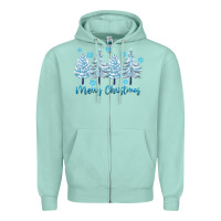 Seafoam merry christmas blue trees Zipper Hoodie - FaDigitalArtStudio