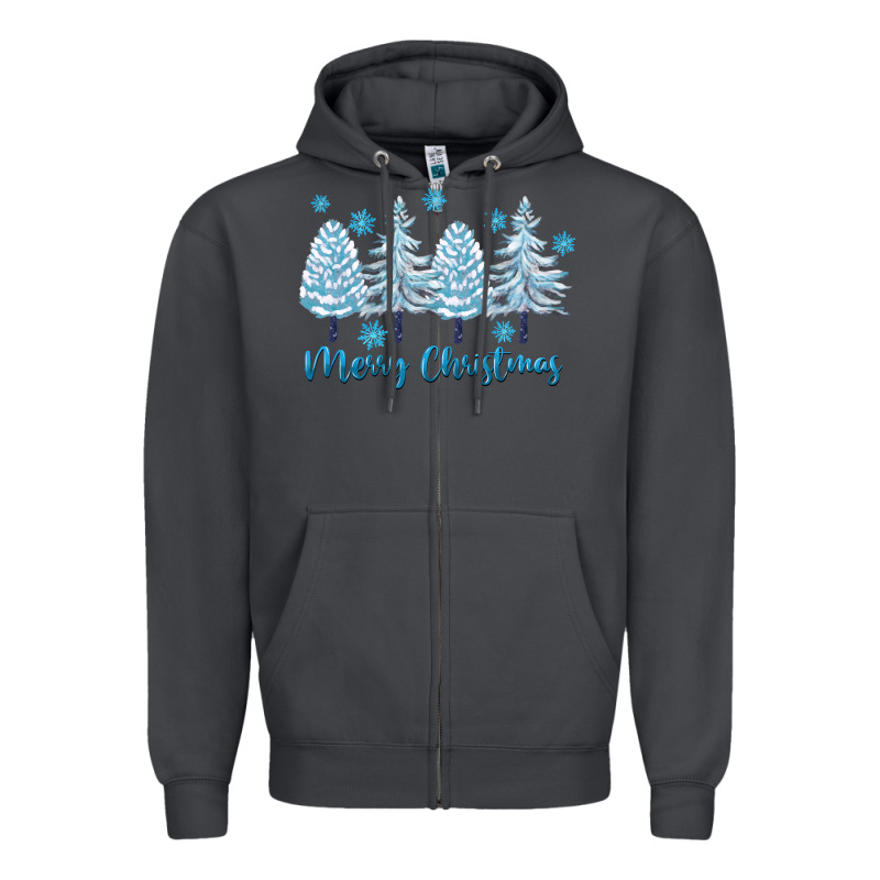 Merry Christmas Blue Trees Zipper Hoodie by FaDigitalArtStudio | Teevron