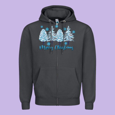 Merry Christmas Blue Trees Zipper Hoodie Designed By Fadigitalartstudio