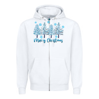 White merry christmas blue trees Zipper Hoodie - FaDigitalArtStudio