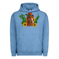 Pigment Pebble Blue western horse cowboy hat cactus sunflowers Urban Hoodie - Artiststas