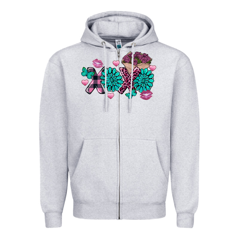 Xoxo Valentine's Day Turquoise Gem Zipper Hoodie by FaDigitalArtStudio | Teevron