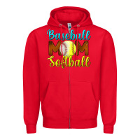 Red baseball mom softball Zipper Hoodie - BundleAndBundleShop