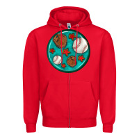 Red baseball with sunflower round earrings Zipper Hoodie - BundleAndBundleShop