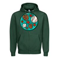 Sports Green baseball with sunflower round earrings Zipper Hoodie - BundleAndBundleShop