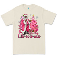 Bone Pink Merry Christmas Black Santa Premium Tee - MaliasSmallBusiness