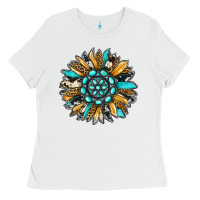 White gemstone sunflower Ladies Tee - RanaPortraitStore