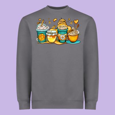 Honey Bee Coffee Cups Heavyweight Sweatshirt Designed By Oliviacreatesart