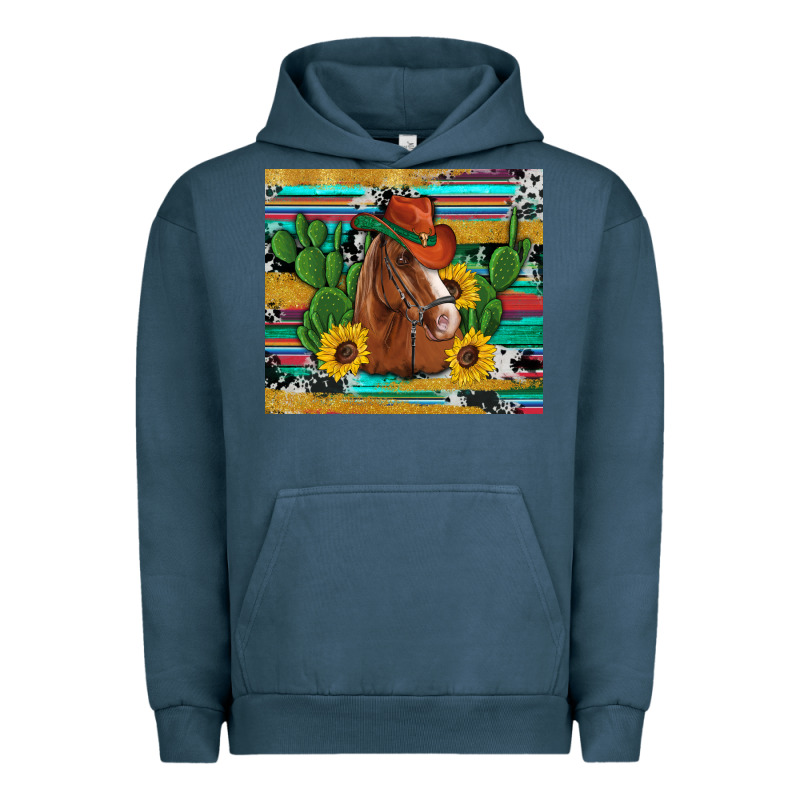 Western Horse Cowboy Hat Cactus Sunflowers Glitter Cowhide Serape Turq Urban Hoodie by Artiststas | Teevron