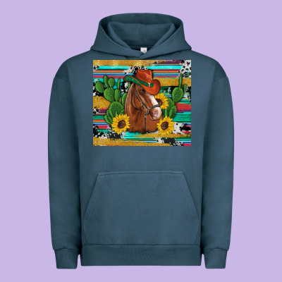Western Horse Cowboy Hat Cactus Sunflowers Glitter Cowhide Serape Turq Urban Hoodie Designed By Artiststas
