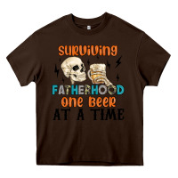 Chocolate Brown surviving fatherhood one beer at a time Heavy Core Tee - MaliasSmallBusiness