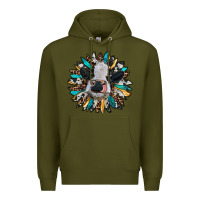 Army Green baby cow with sunflower Premium Hoodie - RanaPortraitStore