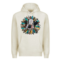 Oatmeal Heather baby cow with sunflower Premium Hoodie - RanaPortraitStore