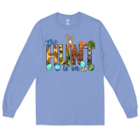 Colony Blue The hunt is on with eggs Easter Day Long Sleeve Tee - HowdyJamesFarm