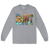 Heather Grey The hunt is on with eggs Easter Day Long Sleeve Tee - HowdyJamesFarm