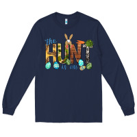Navy The hunt is on with eggs Easter Day Long Sleeve Tee - HowdyJamesFarm
