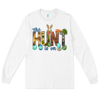White The hunt is on with eggs Easter Day Long Sleeve Tee - HowdyJamesFarm