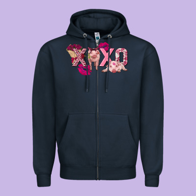 Valentine's Day Pig Xoxo Zipper Hoodie Designed By Fadigitalartstudio