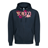 Navy Valentine's Day Pig Xoxo Zipper Hoodie - FaDigitalArtStudio