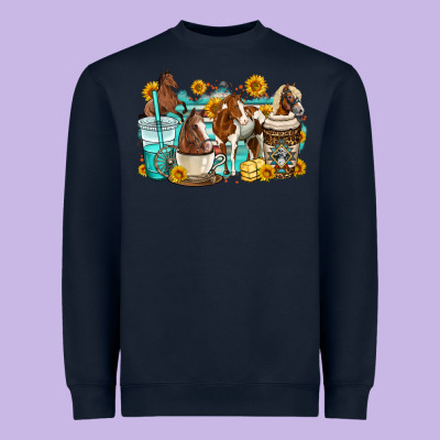Horses Coffee Cups Heavyweight Sweatshirt Designed By Oliviacreatesart