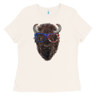 Bone bison with american flag glasses Ladies Tee - RanaPortraitStore