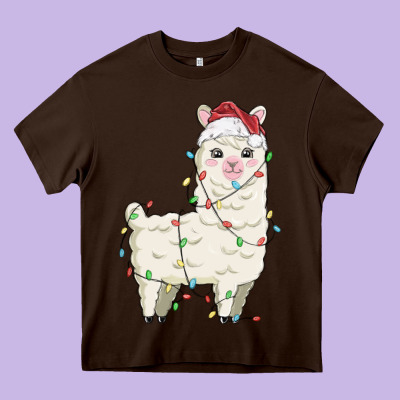 Christmas Llama Heavy Core Tee Designed By Maliassmallbusiness