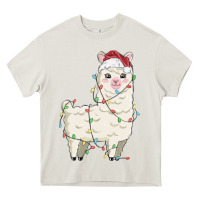 Cream christmas llama Heavy Core Tee - MaliasSmallBusiness