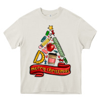 Cream teacher tools christmas tree Heavy Core Tee - MaliasSmallBusiness