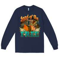 Navy Land of the free 4th of july Long Sleeve Tee - HowdyJamesFarm