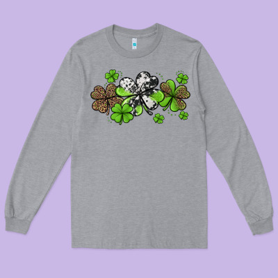 Western Cowhide Leopard Glitter Shamrocks Long Sleeve Tee Designed By Jasminsmagicworld