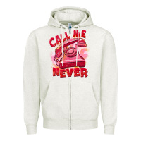 Oatmeal Heather call me never Zipper Hoodie - FaDigitalArtStudio