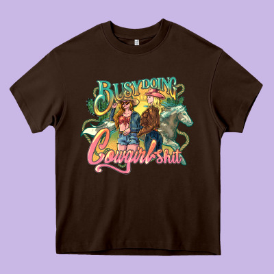 Busy Doing Cowgirl Heavy Core Tee Designed By Nancycooperartshop