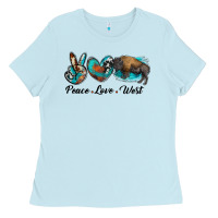 Baby Blue peace love west bison Ladies Tee - RanaPortraitStore