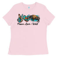 Bubblegum Pink peace love west bison Ladies Tee - RanaPortraitStore