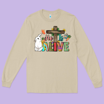 He Is Alive Easter Day Long Sleeve Tee Designed By Howdyjamesfarm