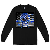 Black police flag patriotic skull Long Sleeve Tee - TumblerDesignByShophia