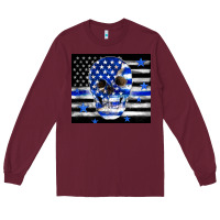 Burgundy police flag patriotic skull Long Sleeve Tee - TumblerDesignByShophia