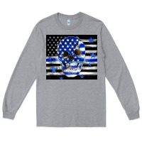 Heather Grey police flag patriotic skull Long Sleeve Tee - TumblerDesignByShophia