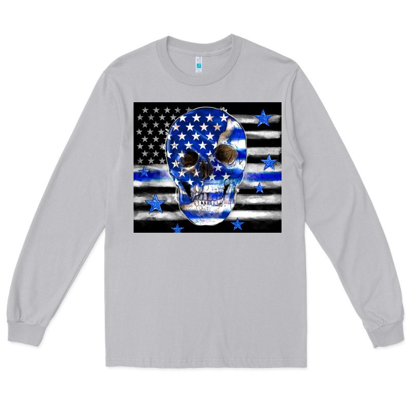 Police Flag Patriotic Skull Long Sleeve Tee by TumblerDesignByShophia | Teevron