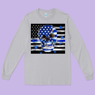 Police Flag Patriotic Skull Long Sleeve Tee Designed By Tumblerdesignbyshophia