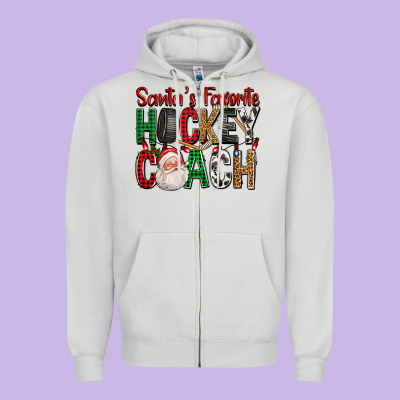Santa's Favorite Hockey Coach For Christmas Zipper Hoodie Designed By Fadigitalartstudio