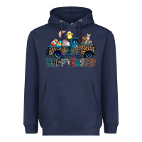 Navy Happy Easter truck Heavyweight Hoodie - CowhideDigitalArt