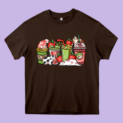 Cow And Strawberry Coffee Cups Heavy Core Tee Designed By Nancycooperartshop