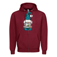 Burgundy winter gnome with snow globe Zipper Hoodie - BundleAndBundleShop