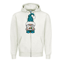Oatmeal Heather winter gnome with snow globe Zipper Hoodie - BundleAndBundleShop