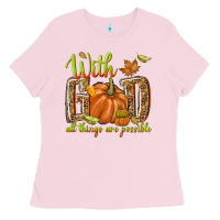 Bubblegum Pink with god all things are possible Ladies Tee - NancyCooperArtShop