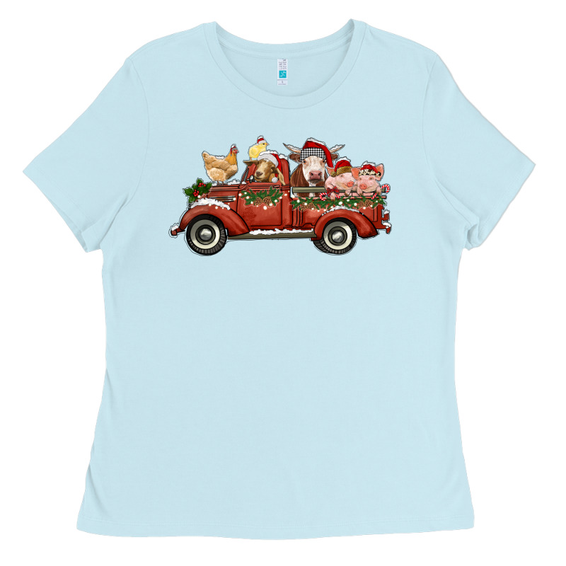Christmas Truck With Farm Animals Ladies Tee by RanaPortraitStore | Teevron