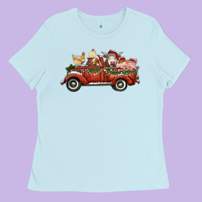 Christmas Truck With Farm Animals Ladies Tee Designed By Ranaportraitstore
