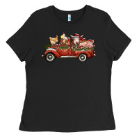Black christmas truck with farm animals Ladies Tee - RanaPortraitStore