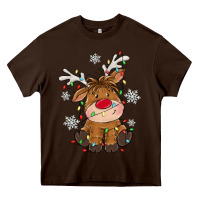 Chocolate Brown Christmas reindeer Heavy Core Tee - MaliasSmallBusiness
